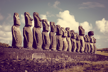 Image showing Moais statues, ahu Tongariki, easter island