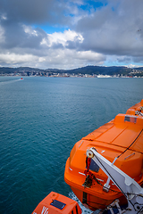 Image showing Wellington city view from a ferry, New Zealand