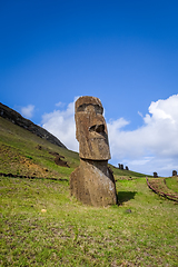 Image showing Moais statues on Rano Raraku volcano, easter island