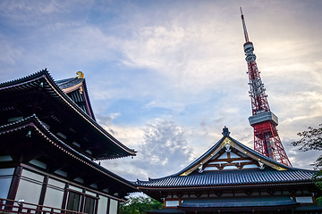 Image showing Zojo-ji temple and Tokyo tower, Japan