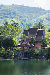 Image showing Lake House at the foot of the mountains