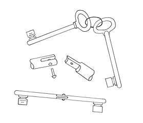 Image showing Two keys spliced by hinge. Sketch