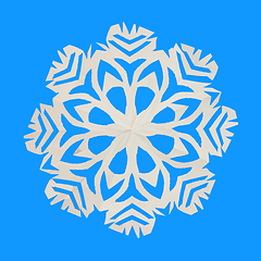 Image showing On blue background lie one paper snowflake