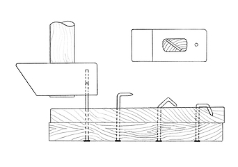 Image showing Bending nails through holes drilled gavel. Sketch