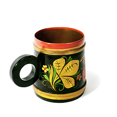 Image showing Wooden mug, painted with floral ornament in th style of Khokhloma