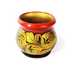 Image showing Wooden pot, painted with floral ornament in style of Khokhloma