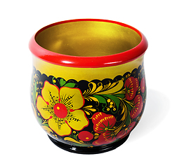 Image showing Wooden glassful, painted with floral ornament in style of Khokhloma