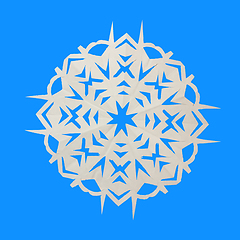 Image showing Paper white snowflake lie on blue background