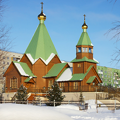 Image showing Orthodox Church in Northern town of Russia. Winter