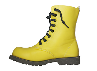 Image showing Yellow boot with black lacing on white background