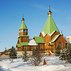 Image showing Winter in city Polyarnye Zori, Russia, new church