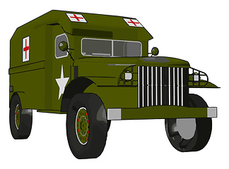 Image showing 3D vector illustration of a green medical military vehicle on a 