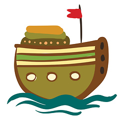 Image showing A wooden ship with red flag vector or color illustration