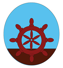 Image showing A maroon-colored ship\'s steering wheel/Helm vector or color illu