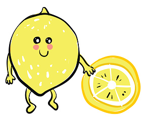 Image showing A lemon emoji holding a piece of half-cut lemon vector or color 