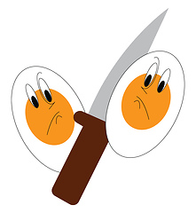 Image showing Two egghalfs with a knife between vector illustration on white b