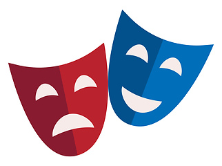 Image showing Comedy and tragic mask of red and blue color used in theatres ve