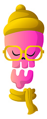 Image showing Pink cartoon skull with yellow hat vector illustartion on white 