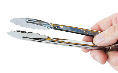 Image showing Kitchen tongs stainless on a white background