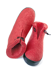 Image showing Pair felt boot bright red on white