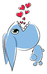 Image showing A blue bunny facing the ceiling and red bubble hearts popping ou