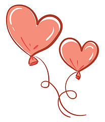 Image showing Two red heart-shape balloon tied to individual strings is floati