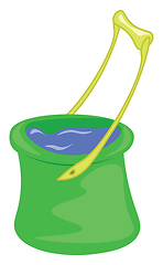Image showing A green bucket with a yellow handle is filled with clean water v
