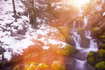 Image showing beautiful winter waterfall