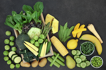 Image showing Yellow and Green High Fibre Fruit and Vegetables  