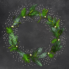 Image showing Abstract Wreath with Winter Mistletoe Cedar and Silver Balls
