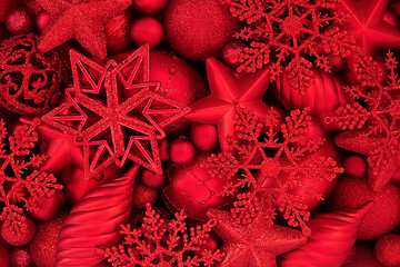 Image showing Red Star Snowflake Droplet and Ball Bauble Background