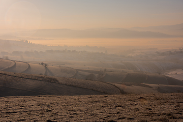 Image showing winter landscape with fog and pollution