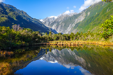 Image showing Franz Josef glacier and lake, New Zealand