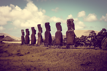 Image showing Moais statues, ahu Akivi, easter island