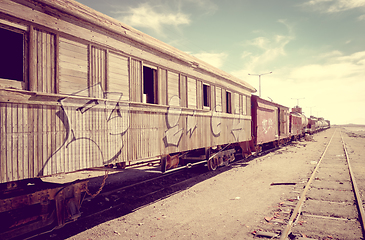 Image showing Old train station in Bolivia desert