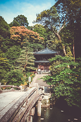 Image showing Chion-in temple garden pond and bridge, Kyoto, Japan