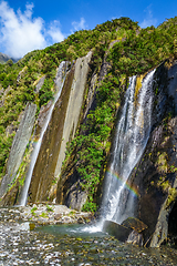 Image showing Franz Josef glacier waterfalls, New Zealand