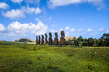 Image showing Moais statues, ahu Akivi, easter island