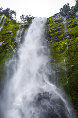 Image showing Waterfall in Milford Sound lake, New Zealand