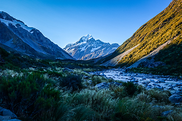 Image showing Glacial river at sunset, Mount Cook, New Zealand