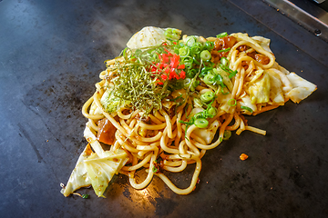 Image showing Yakisoba teppanyaki, japanese traditional hot plate food