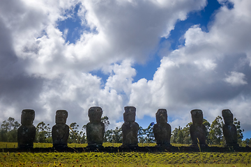 Image showing Moais statues, ahu Akivi, easter island