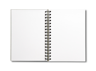 Image showing Blank open spiral notebook isolated on white