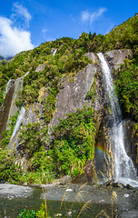 Image showing Franz Josef glacier waterfalls, New Zealand