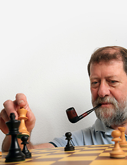 Image showing Mature scandinavian man playing chess