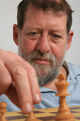 Image showing Mature scandinavian man playing chess