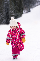 Image showing little girl having fun at snowy winter day