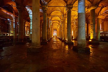 Image showing The Basilica Cistern - underground water reservoir build by Emperor Justinianus in 6th century, Istanbul, Turkey