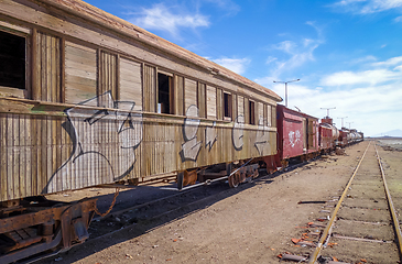 Image showing Old train station in Bolivia desert