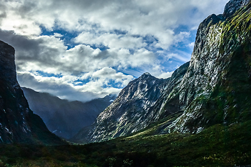 Image showing Fiordland national park stormy landscape, New Zealand